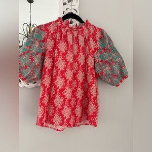 ✨THML Orange and Teal Floral Embroidery Blouse✨